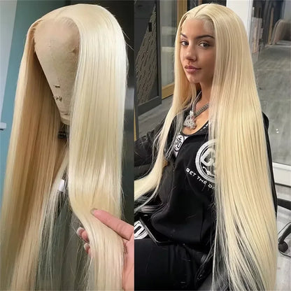 Blue Lace Wig Bone Straight Lace Front Wig HD Transparent Pre Plucked 13X4 Lace Frontal Wigs Synthetic Ready To Go perruque
