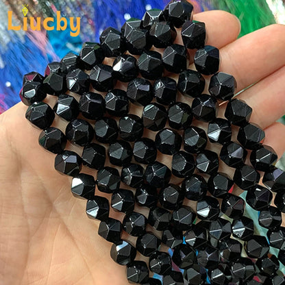 Natural Faceted Black Agates Onyx Handmade diamond Beads For Jewelry Making DIY Rings Earrings Necklace 15" Wholesales 6/8/10MM