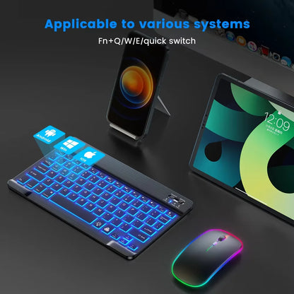Backlit backlight, wireless keyboard and mouse for iOS, Android, Windows, keyboard Bluetooth-compatible, rainbow backlit keyboard.