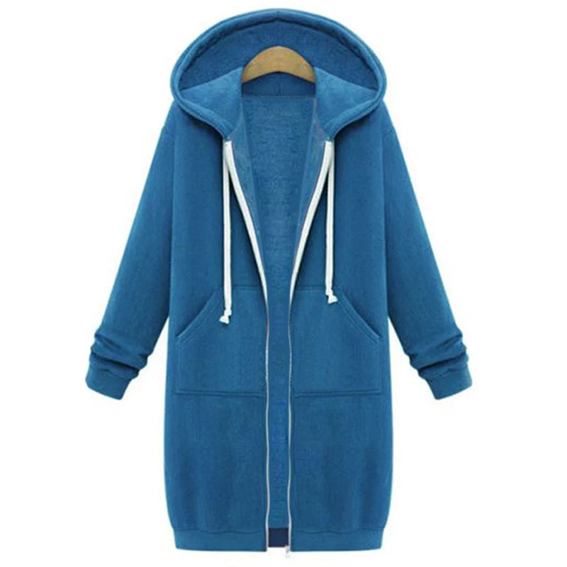 Women's ThickenHoodies Parkas Loose Hooded Jackets Zipper Pocket Maxi Size Sweatshirt Sports Dresses Outwear