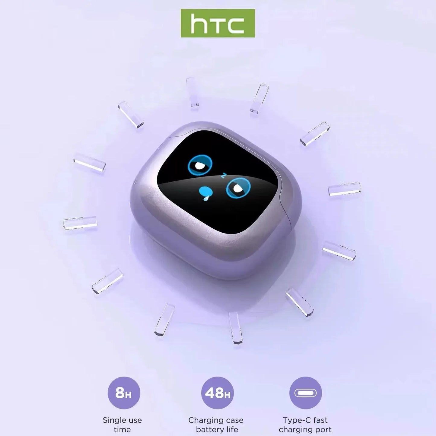 HTC NE32 AI Translator Wireless Earphones OWS Ear Clip Earbuds Bluetooth 6.0 LCD Touch Screen Noise Reduction Sports Headphones