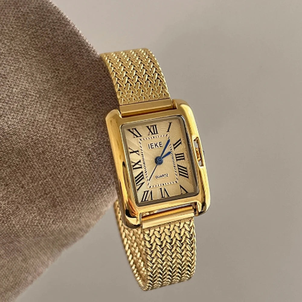 Fashion luxury retro square dial with gold strap women's watch. 1piece.