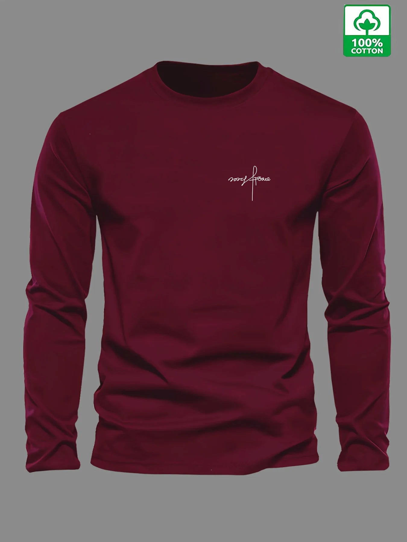 100% pure cotton men's long sleeved round neck loose classic autumn and winter casual versatile t-shirt.