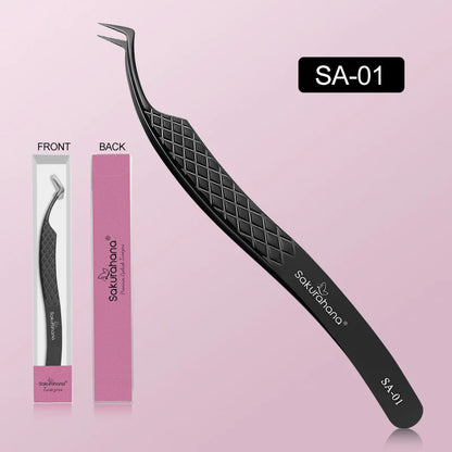 SAKURUHANA Professional Eyelash Tweezers Black Fiber Tip For Lash Extensions Mega Volume Mink Lashes Makeup Beauty Kit