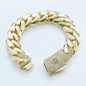Hot sale 14 kt gold plated mans chain iced out clasp necklace miami 12, 15, 20 mm brass cuban link chain for men. 1 piece.