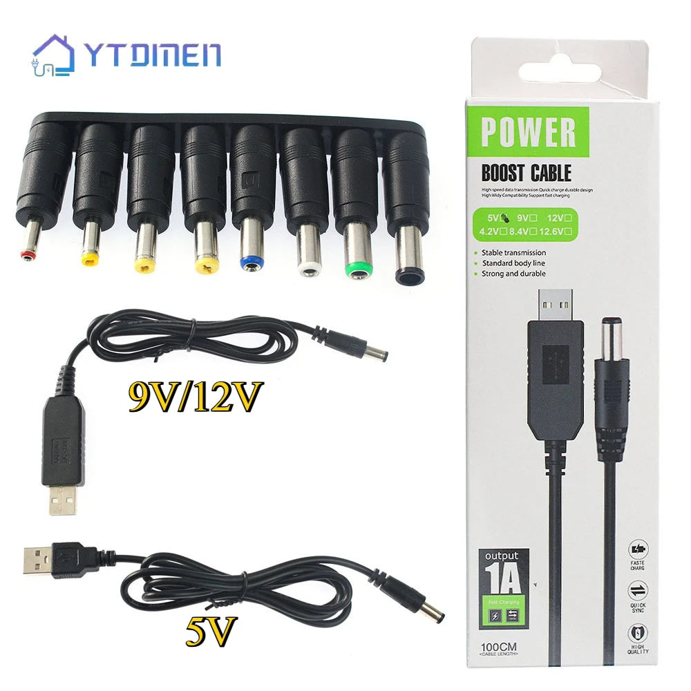 USB Power Boost Line DC To DC 5V 9V 12V with Box Step-up Converters Module USB Converter Adapter Cable with 8PCS Connector Plug