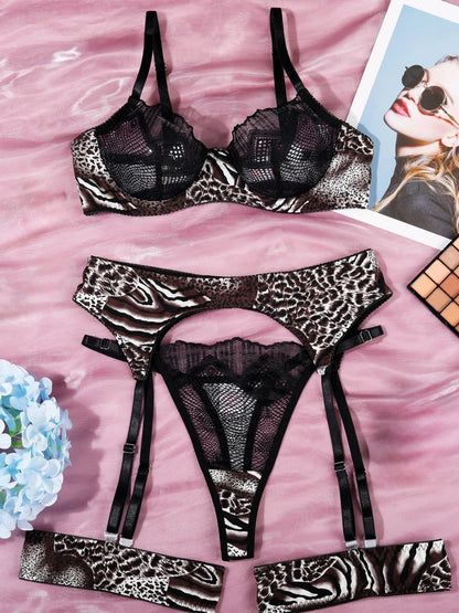 Leopard lingerie, woman's set exotic undergarments.