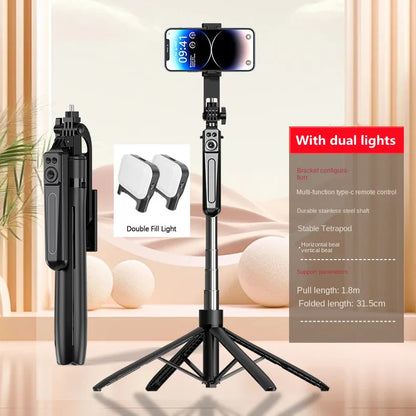 1.8m Handheld gimbal four Tripod Bluetooth Wireless Selfie Stick Live phone Holder Tripod Foldable Fill Light For Smartphone