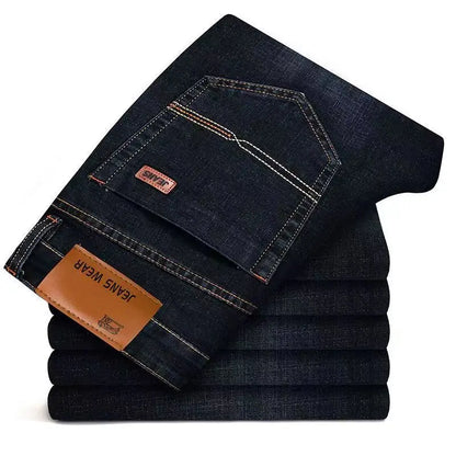 Men's soft straight denim pants classic business black biker jeans.