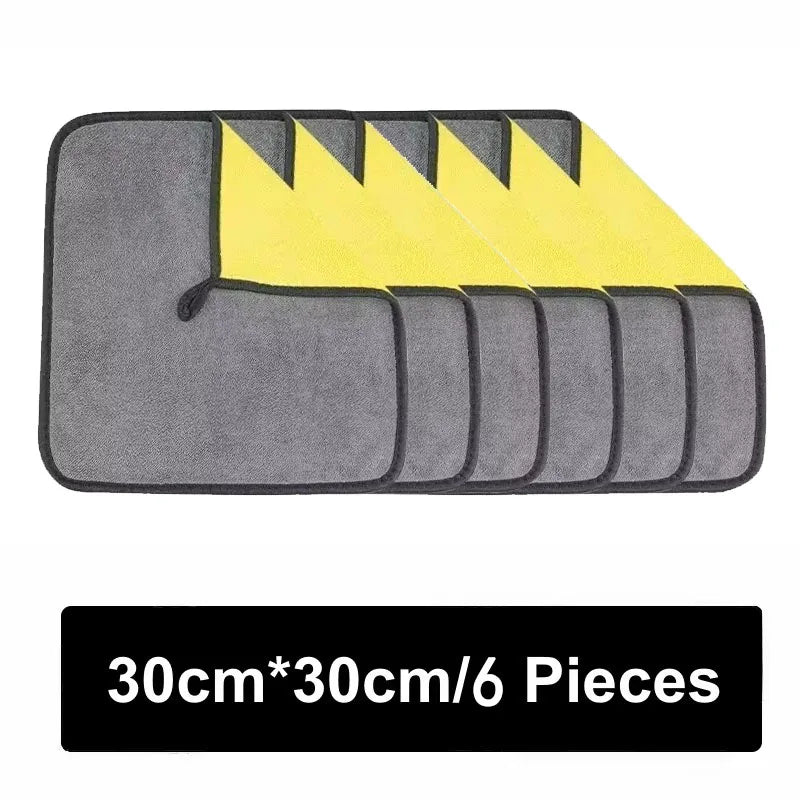 1/2/5/6/10pcs Microfiber Cleaning Towel Thicken Soft Drying Cloth Car Body Washing Towels Double Layer Clean Rags 30/40/60cm