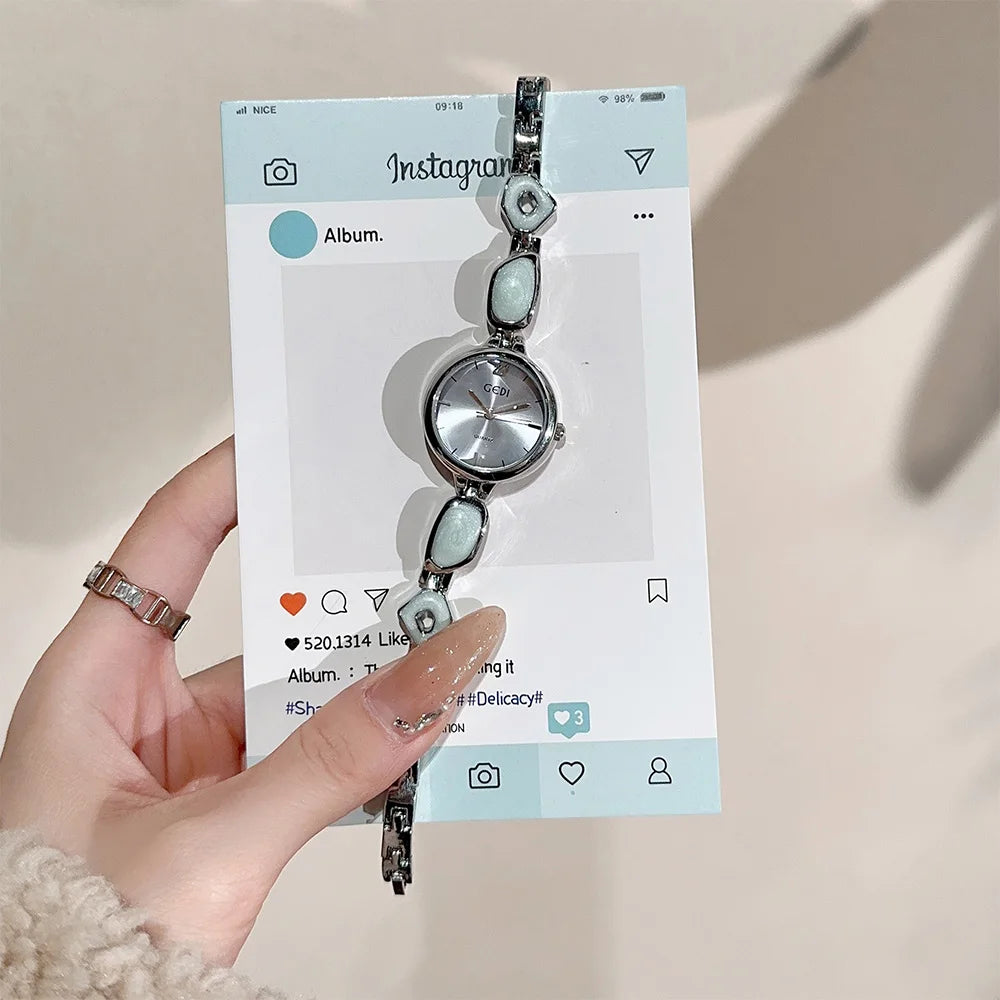 Fashion temperament minimalist luxury irregular bracelet with quartz watch for woman. 1piece.