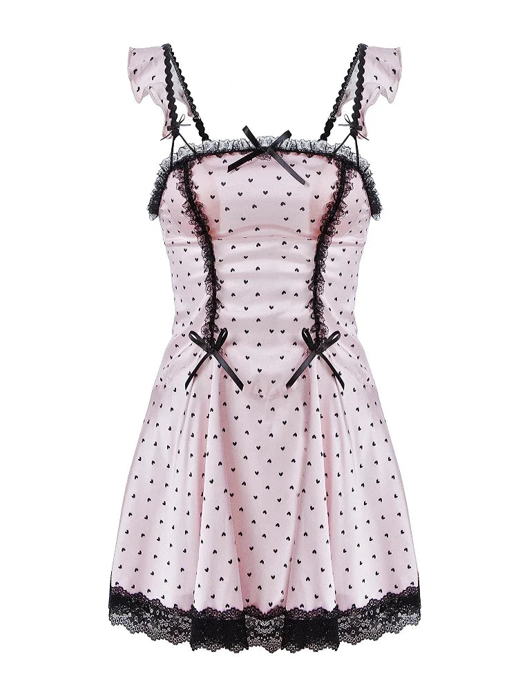 Pajamas with corset underwear sweet polka dot lace backless lingerie halter nightgown homewear nightgowns