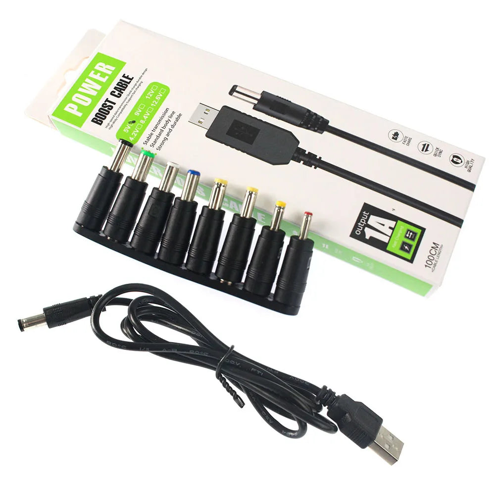 USB Power Boost Line DC To DC 5V 9V 12V with Box Step-up Converters Module USB Converter Adapter Cable with 8PCS Connector Plug
