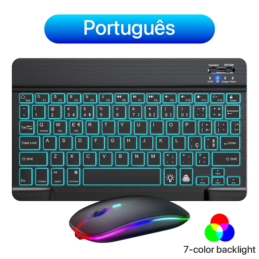 Backlit backlight, wireless keyboard and mouse for iOS, Android, Windows, keyboard Bluetooth-compatible, rainbow backlit keyboard.