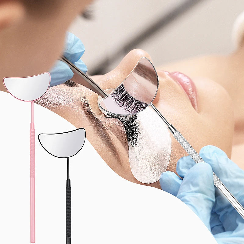 1pcs Eyelash Extension Mirror Moon Shaped Detachable Stainless Steel Lash Lifting Makeup Mirror Beauty