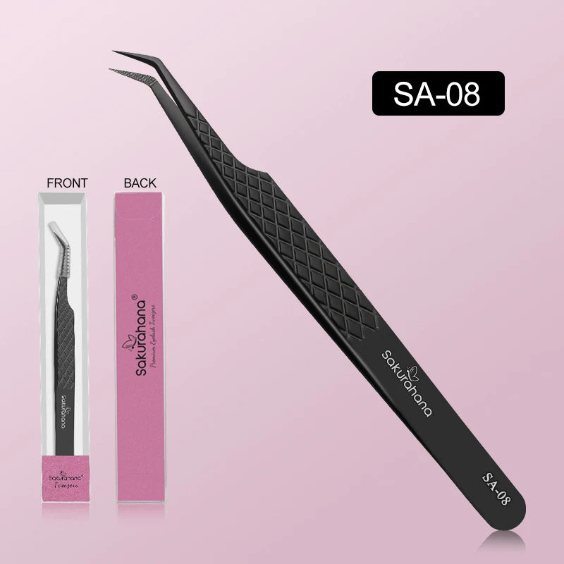 SAKURUHANA Professional Eyelash Tweezers Black Fiber Tip For Lash Extensions Mega Volume Mink Lashes Makeup Beauty Kit