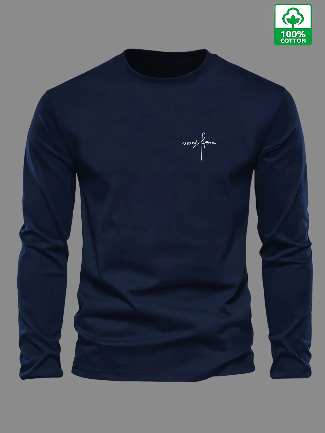 100% pure cotton men's long sleeved round neck loose classic autumn and winter casual versatile t-shirt.