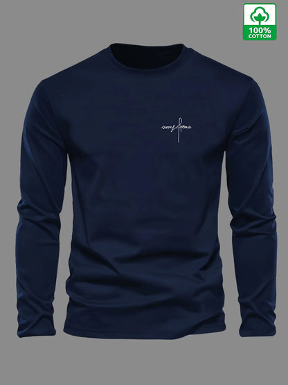 100% pure cotton men's long sleeved round neck loose classic autumn and winter casual versatile t-shirt.