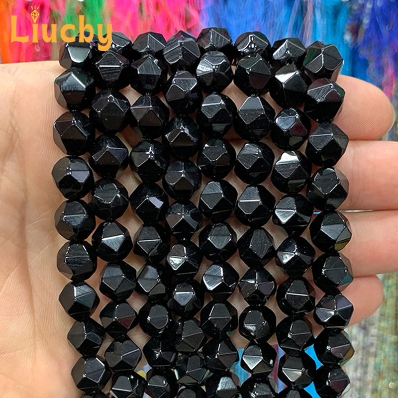 Natural Faceted Black Agates Onyx Handmade diamond Beads For Jewelry Making DIY Rings Earrings Necklace 15" Wholesales 6/8/10MM
