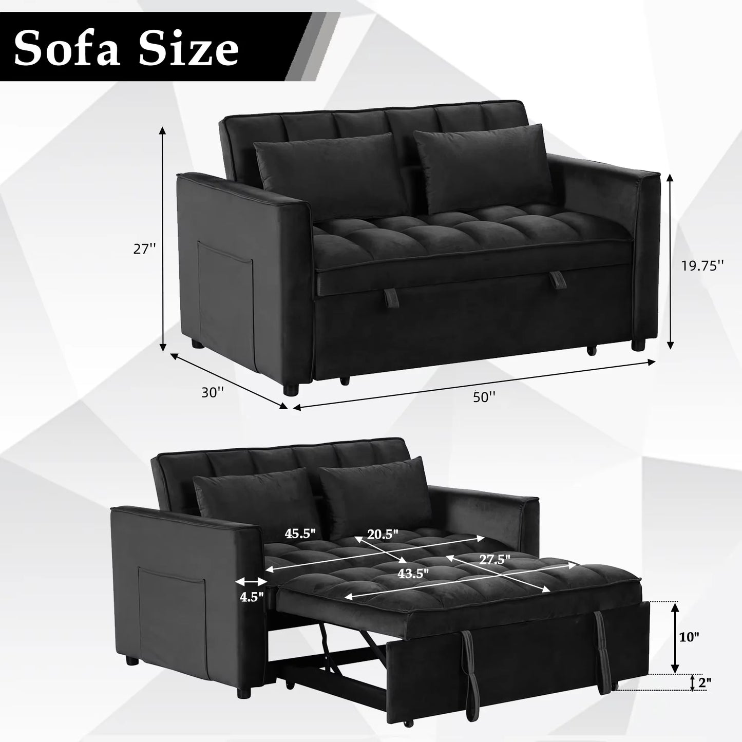 3-In-1 Multifunctional Modern Sofa Bed Comfortable Double Sofa With Pillows