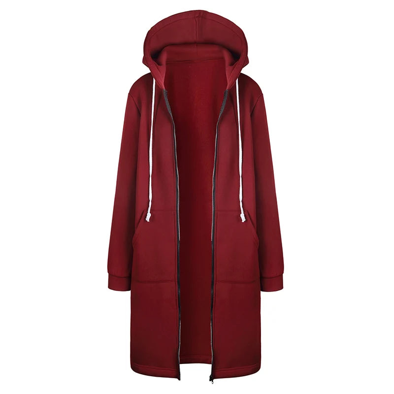 Women's ThickenHoodies Parkas Loose Hooded Jackets Zipper Pocket Maxi Size Sweatshirt Sports Dresses Outwear