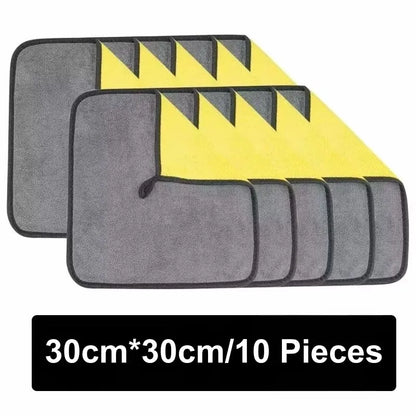 1/2/5/6/10pcs Microfiber Cleaning Towel Thicken Soft Drying Cloth Car Body Washing Towels Double Layer Clean Rags 30/40/60cm