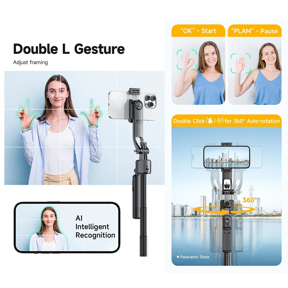 AI Gimbal Tripod Jumping Selfie Stick 360° Auto Follow-Up Face Auto Pop Up Tracking Gimbal All-in-one Holder For Smartphone