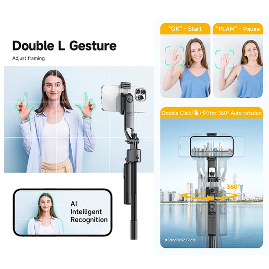 AI Gimbal Tripod Jumping Selfie Stick 360° Auto Follow-Up Face Auto Pop Up Tracking Gimbal All-in-one Holder For Smartphone
