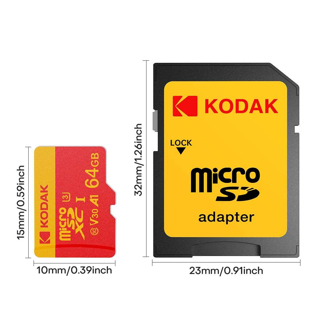 KODAK Micro SD Card Class10 U3 Memory Card MicroSD 64GB 128GB 256GB SD/TF Flash Card on For Smartphone Tablet Camera