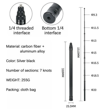 3M Carbon Fiber Scalable Monopod  Extended Edition Invisible Selfie Stick For Insta360 X3 X2 For Go Pro 9 10 11 12 Stick Tripod