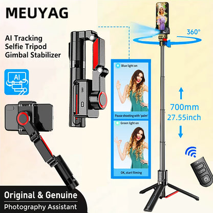 MEUYAG AI face tracking Gimbal Stabilizer Selfie Stick Foldable Wireless Tripod with Bluetooth Shutter Monopod for IOS Android