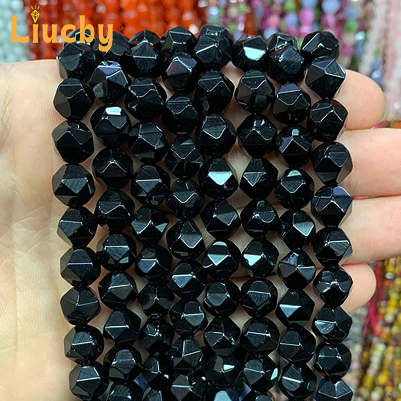 Natural Faceted Black Agates Onyx Handmade diamond Beads For Jewelry Making DIY Rings Earrings Necklace 15" Wholesales 6/8/10MM