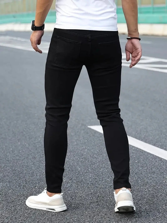 Jeans man stretch black denim, trousers mens solid pants.