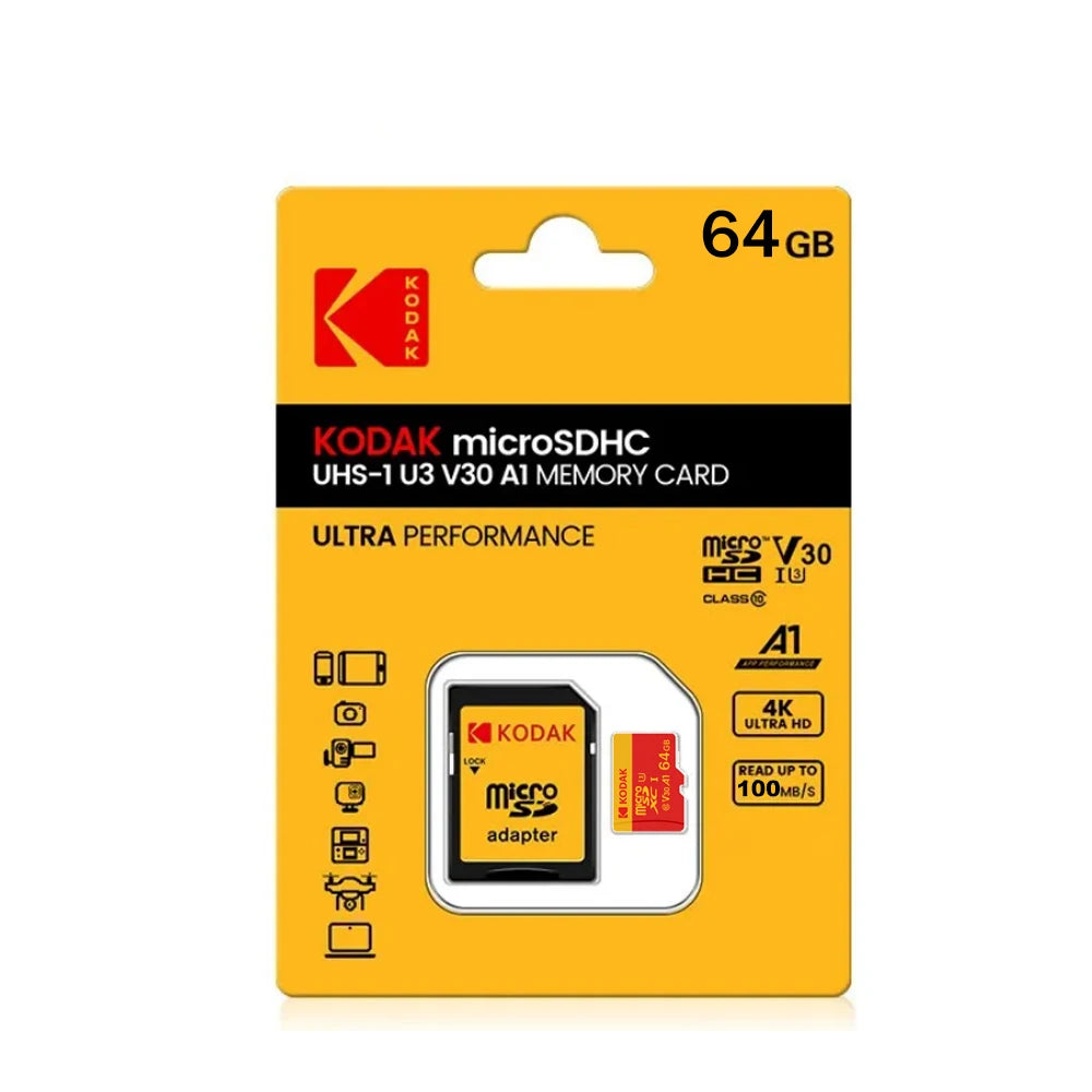 KODAK Micro SD Card Class10 U3 Memory Card MicroSD 64GB 128GB 256GB SD/TF Flash Card on For Smartphone Tablet Camera