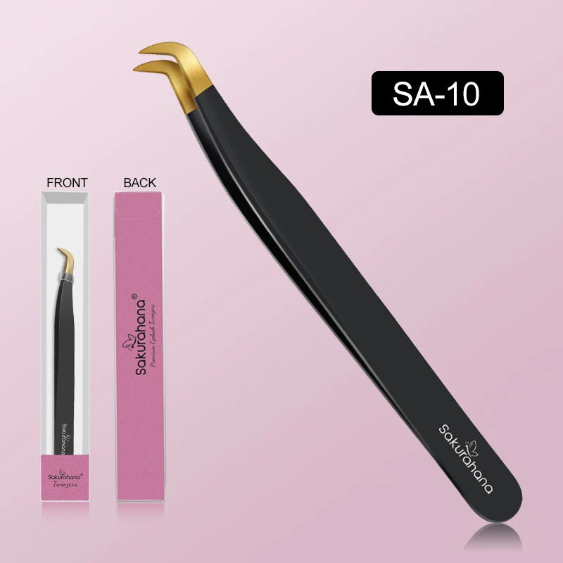 SAKURUHANA Professional Eyelash Tweezers Black Fiber Tip For Lash Extensions Mega Volume Mink Lashes Makeup Beauty Kit