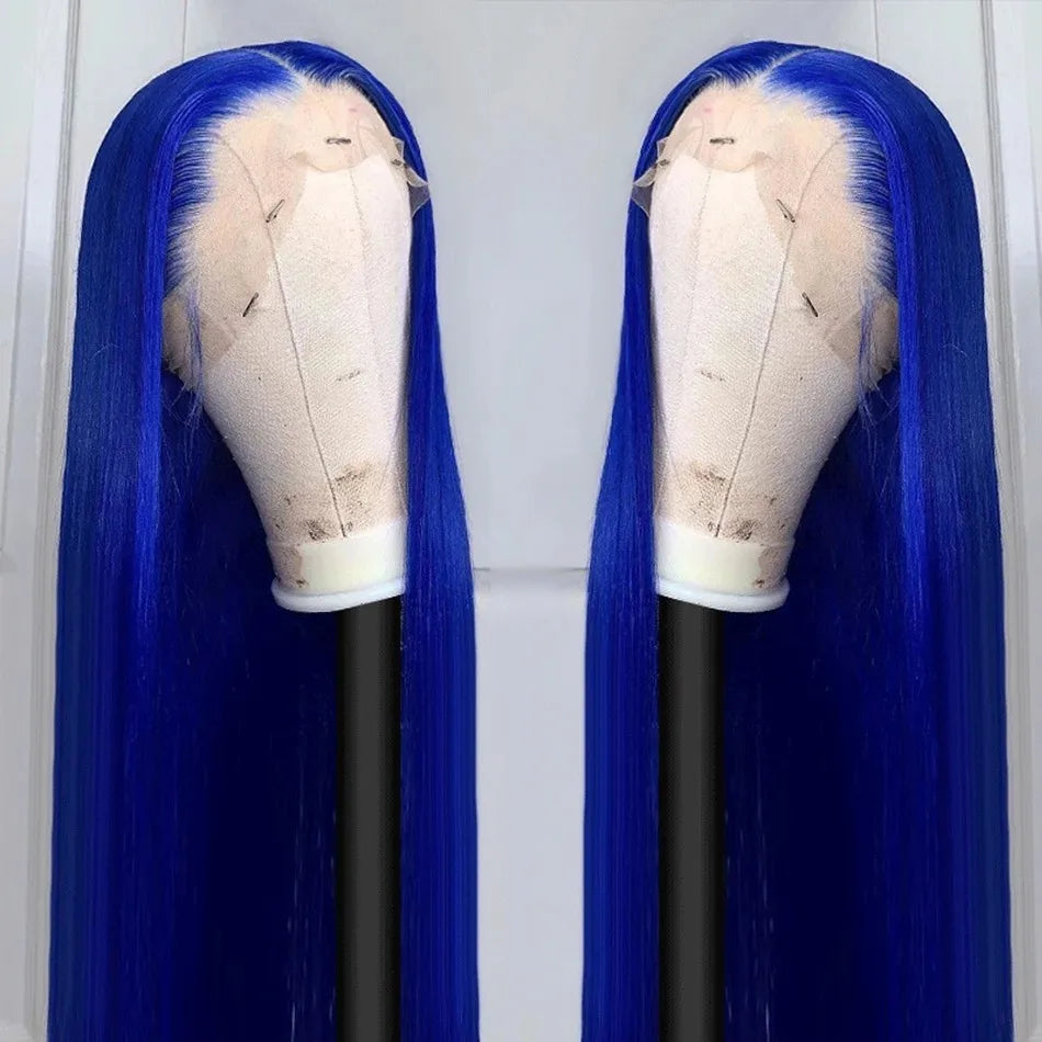 Blue Lace Wig Bone Straight Lace Front Wig HD Transparent Pre Plucked 13X4 Lace Frontal Wigs Synthetic Ready To Go perruque