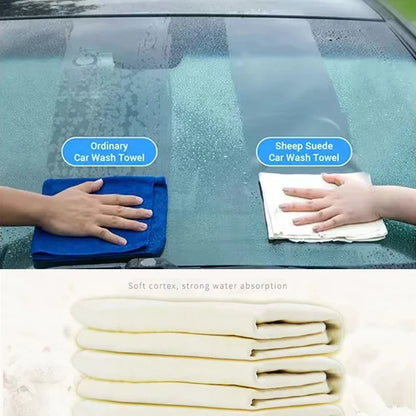 Natural Chamois Car Care Cleaning Cloth Genuine Sheepskin Wash Rag Suede Ultra Absorbent Quick Dry Towels for Car Wash Accessori