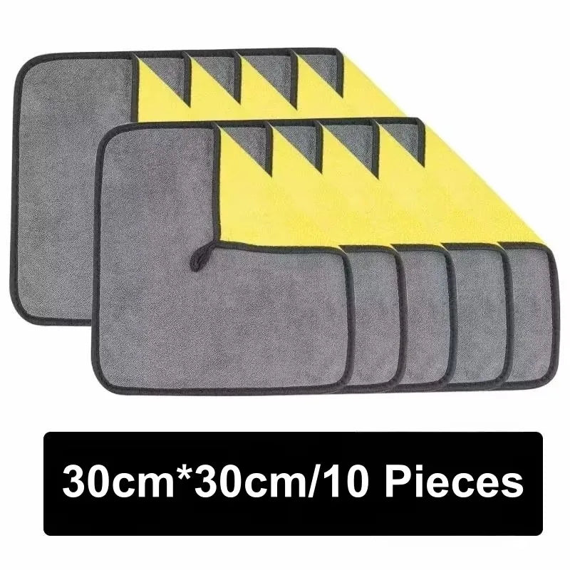 1/2/5/6/10pcs Microfiber Cleaning Towel Thicken Soft Drying Cloth Car Body Washing Towels Double Layer Clean Rags 30/40/60cm