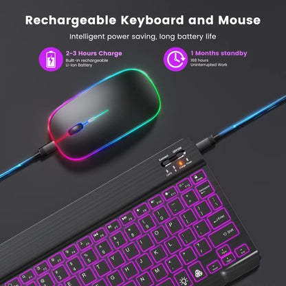 Backlit backlight, wireless keyboard and mouse for iOS, Android, Windows, keyboard Bluetooth-compatible, rainbow backlit keyboard.