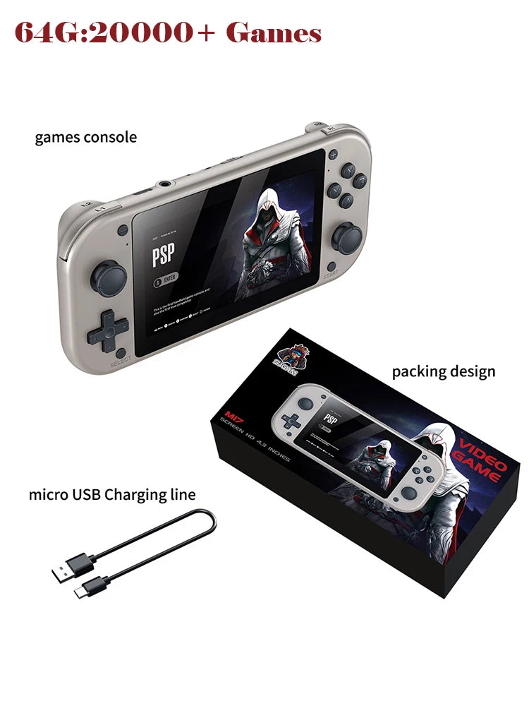 M17 handheld video game console 64G 128G open source linux system 4.3inch screen portable pocket video player retro gaming.