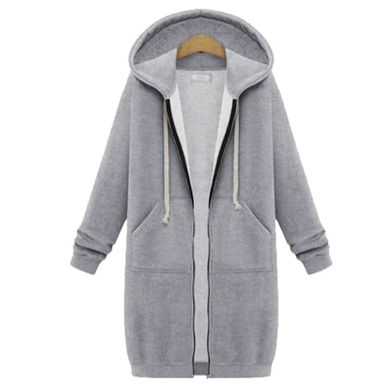 Women's ThickenHoodies Parkas Loose Hooded Jackets Zipper Pocket Maxi Size Sweatshirt Sports Dresses Outwear