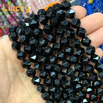 Natural Faceted Black Agates Onyx Handmade diamond Beads For Jewelry Making DIY Rings Earrings Necklace 15" Wholesales 6/8/10MM