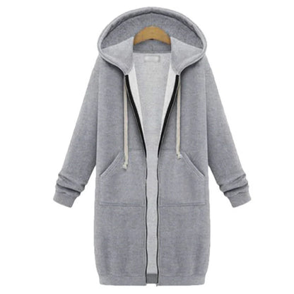 Women's ThickenHoodies Parkas Loose Hooded Jackets Zipper Pocket Maxi Size Sweatshirt Sports Dresses Outwear