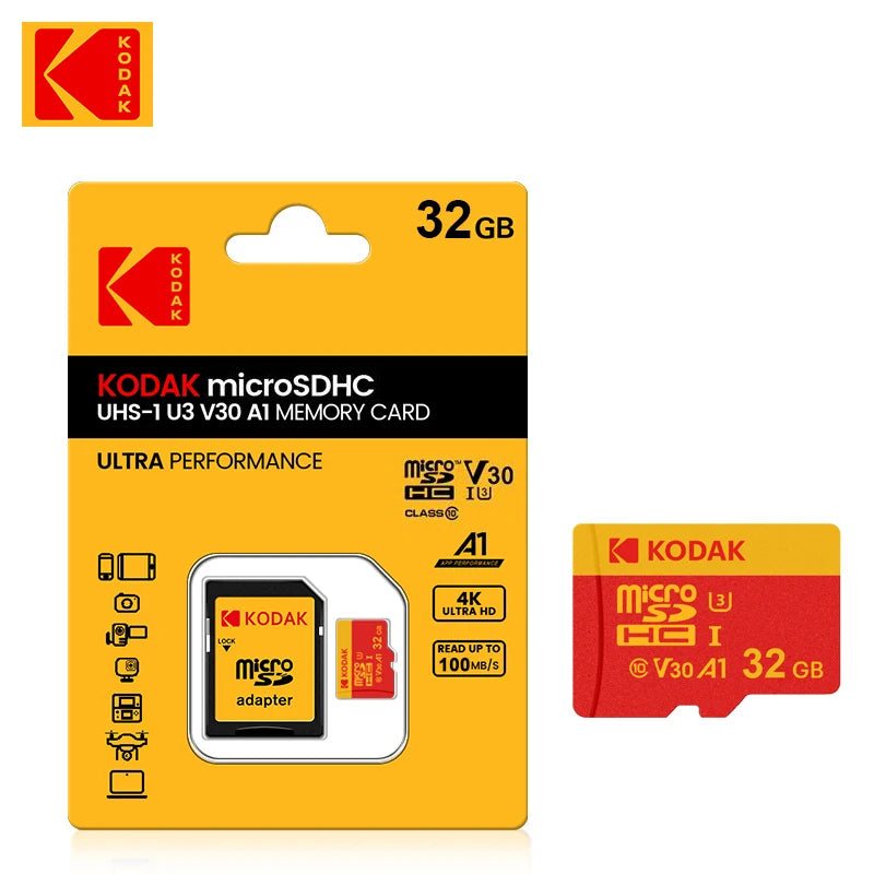 KODAK Micro SD Card Class10 U3 Memory Card MicroSD 64GB 128GB 256GB SD/TF Flash Card on For Smartphone Tablet Camera