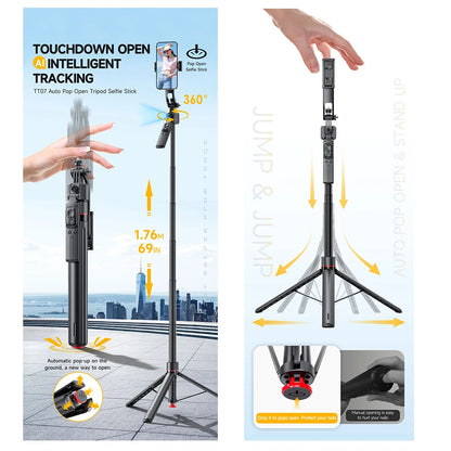 AI Gimbal Tripod Jumping Selfie Stick 360° Auto Follow-Up Face Auto Pop Up Tracking Gimbal All-in-one Holder For Smartphone