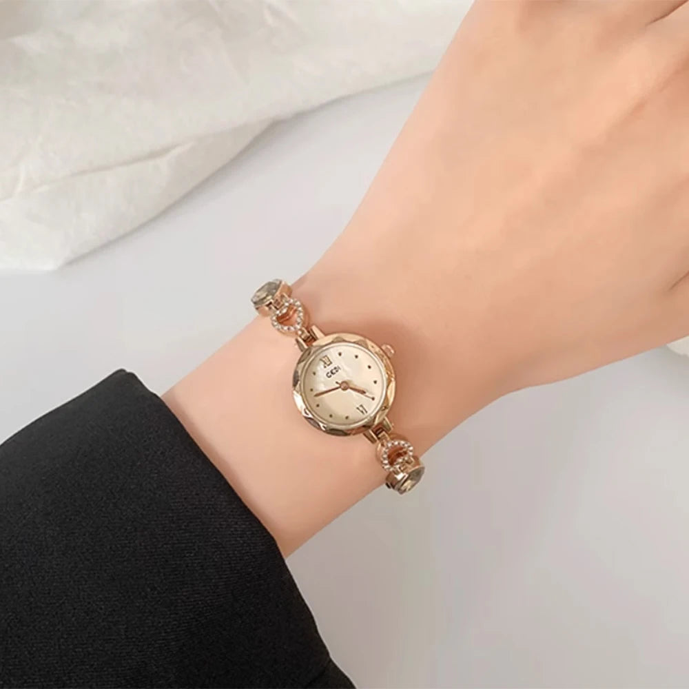 Fashion temperament minimalist luxury small disc with quartz watch for women. 1piece.