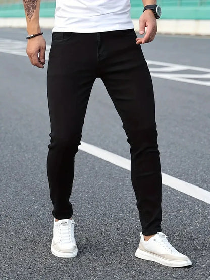 Jeans man stretch black denim, trousers mens solid pants.