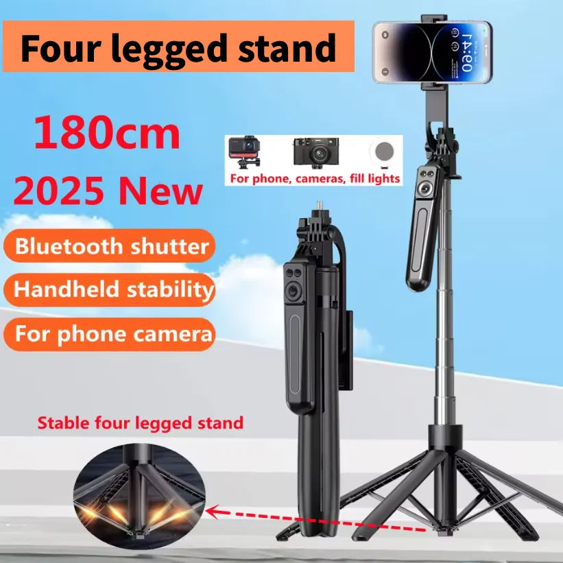 1.8m Handheld gimbal four Tripod Bluetooth Wireless Selfie Stick Live phone Holder Tripod Foldable Fill Light For Smartphone