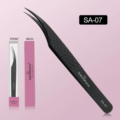 SAKURUHANA Professional Eyelash Tweezers Black Fiber Tip For Lash Extensions Mega Volume Mink Lashes Makeup Beauty Kit