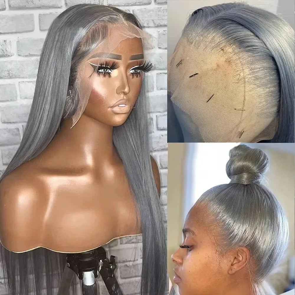 Blue Lace Wig Bone Straight Lace Front Wig HD Transparent Pre Plucked 13X4 Lace Frontal Wigs Synthetic Ready To Go perruque